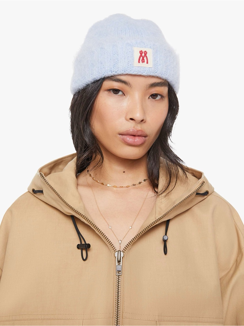 NWOT MOTHER The Beanie Fuzz Off Light Blue Fuzzy Knit Hat